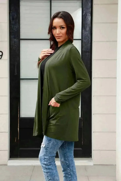 Basic Bae Full Size Open Front Long Sleeve Cardigan with Pockets - Bad Moms Club