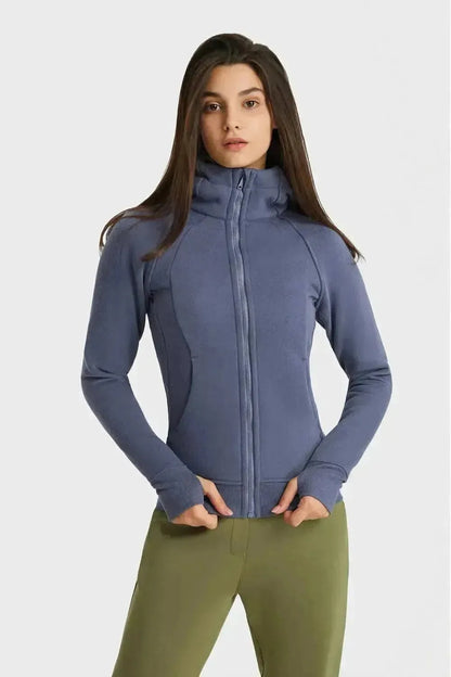Zip Up Seam Detail Hooded Sports Jacket - Bad Moms Club