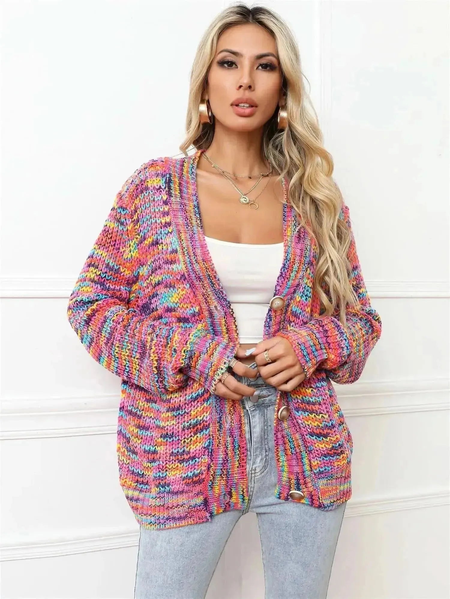 V-Neck Long Sleeve Cardigan - Bad Moms Club