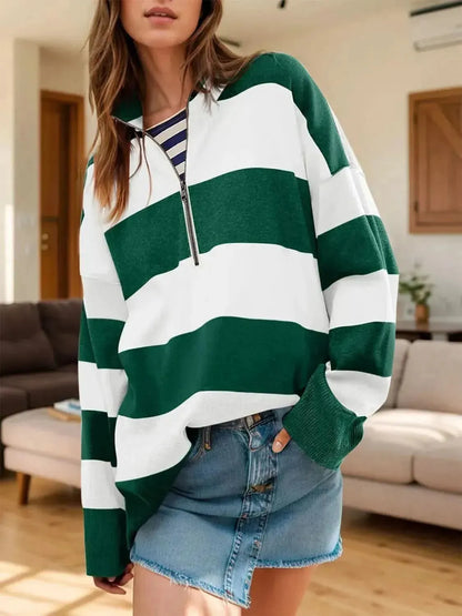 Color Block Half Zip Long Sleeve Sweater - Bad Moms Club