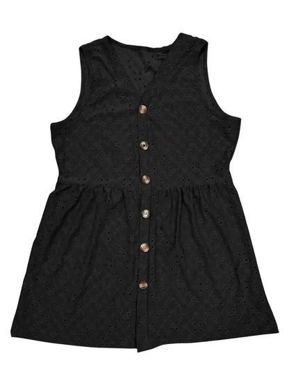 Full Size Eyelet Button Up V-Neck Tank - Bad Moms Club