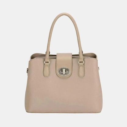 David Jones PU Leather Twist-Lock Tote Bag - Bad Moms Club