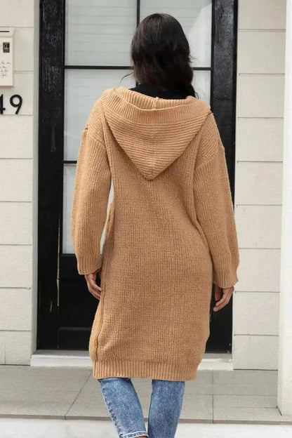 Button Up Long Sleeve Hooded Cardigan with Pockets - Bad Moms Club