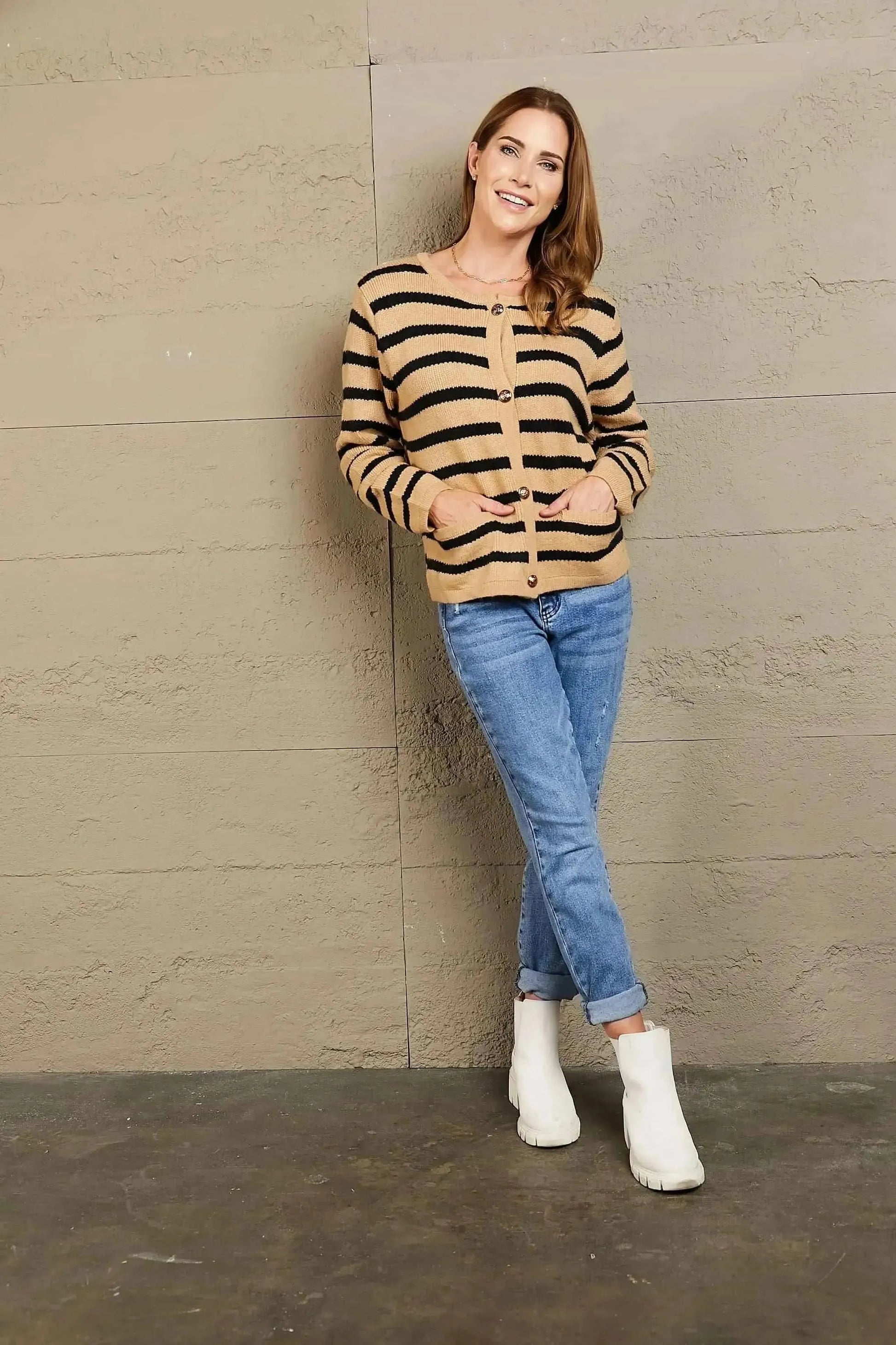 Woven Right Striped Button Front Cardigan - Bad Moms Club