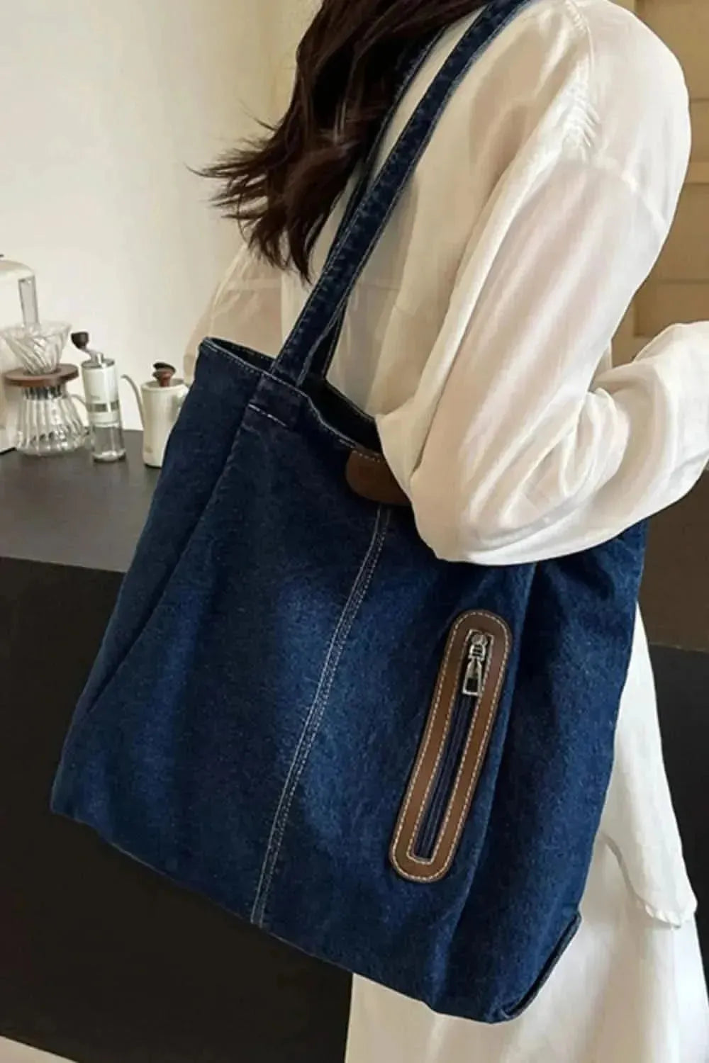 Medium Denim Tote Bag - Bad Moms Club