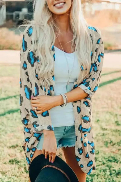 Printed Open Front Half Sleeve Cardigan - Bad Moms Club