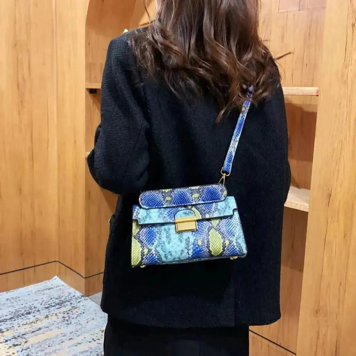 PU Leather Snakeskin Print Crossbody Bag - Bad Moms Club