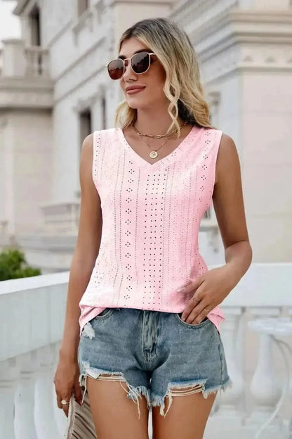 Eyelet V-Neck Tank - Bad Moms Club