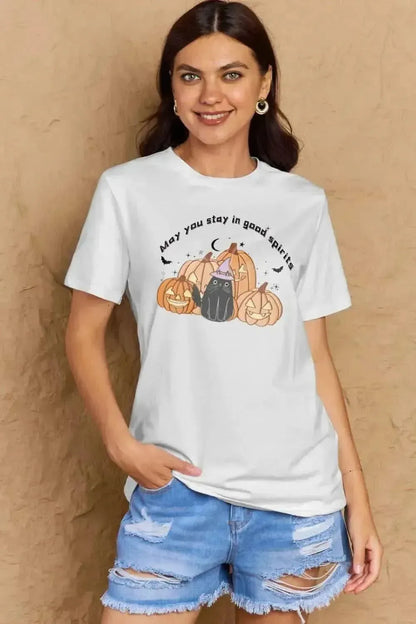 Simply Love Full Size MAY YOU STAY IN GOOD SPIRITS Graphic Cotton T-Shirt - Bad Moms Club
