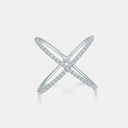 925 Sterling Silver Moissanite Crisscross Ring - Bad Moms Club