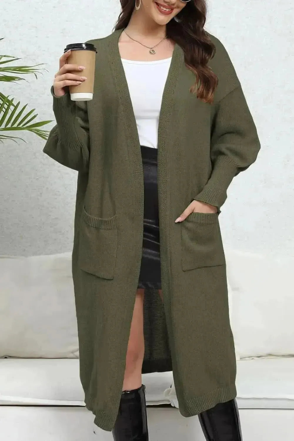 Open Front Dropped Shoulder Cardigan - Bad Moms Club
