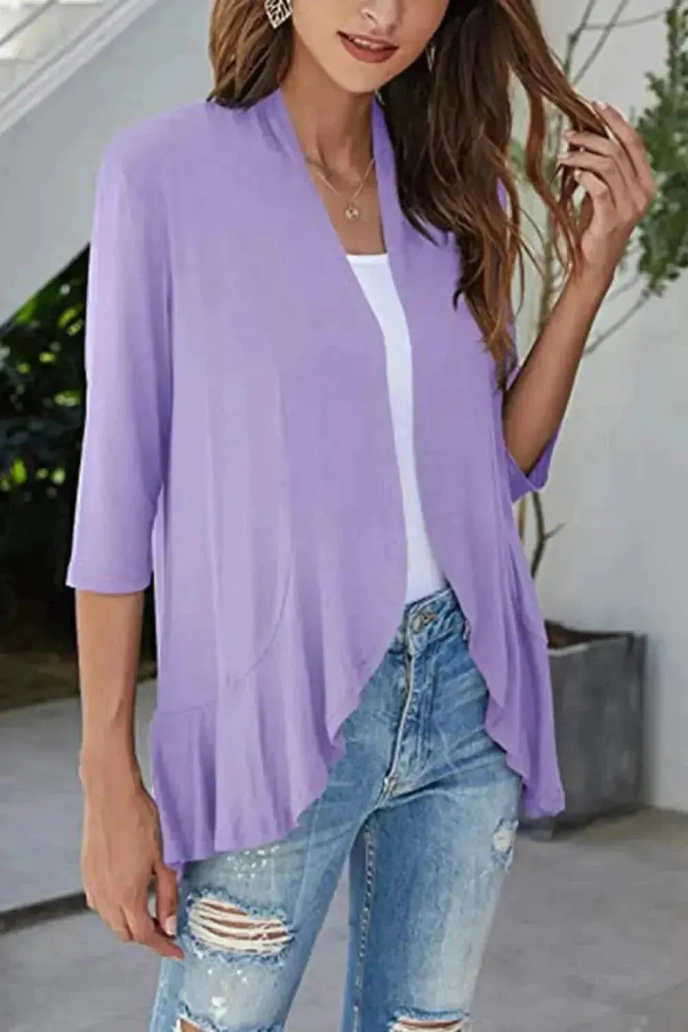 Open Front Ruffle Trim Cardigan - Bad Moms Club