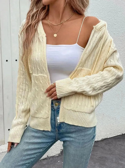 Zip Up Long Sleeve Hooded Cardigan - Bad Moms Club
