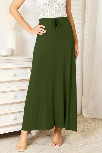 Double Take Full Size Soft Rayon Drawstring Waist Maxi Skirt - Bad Moms Club