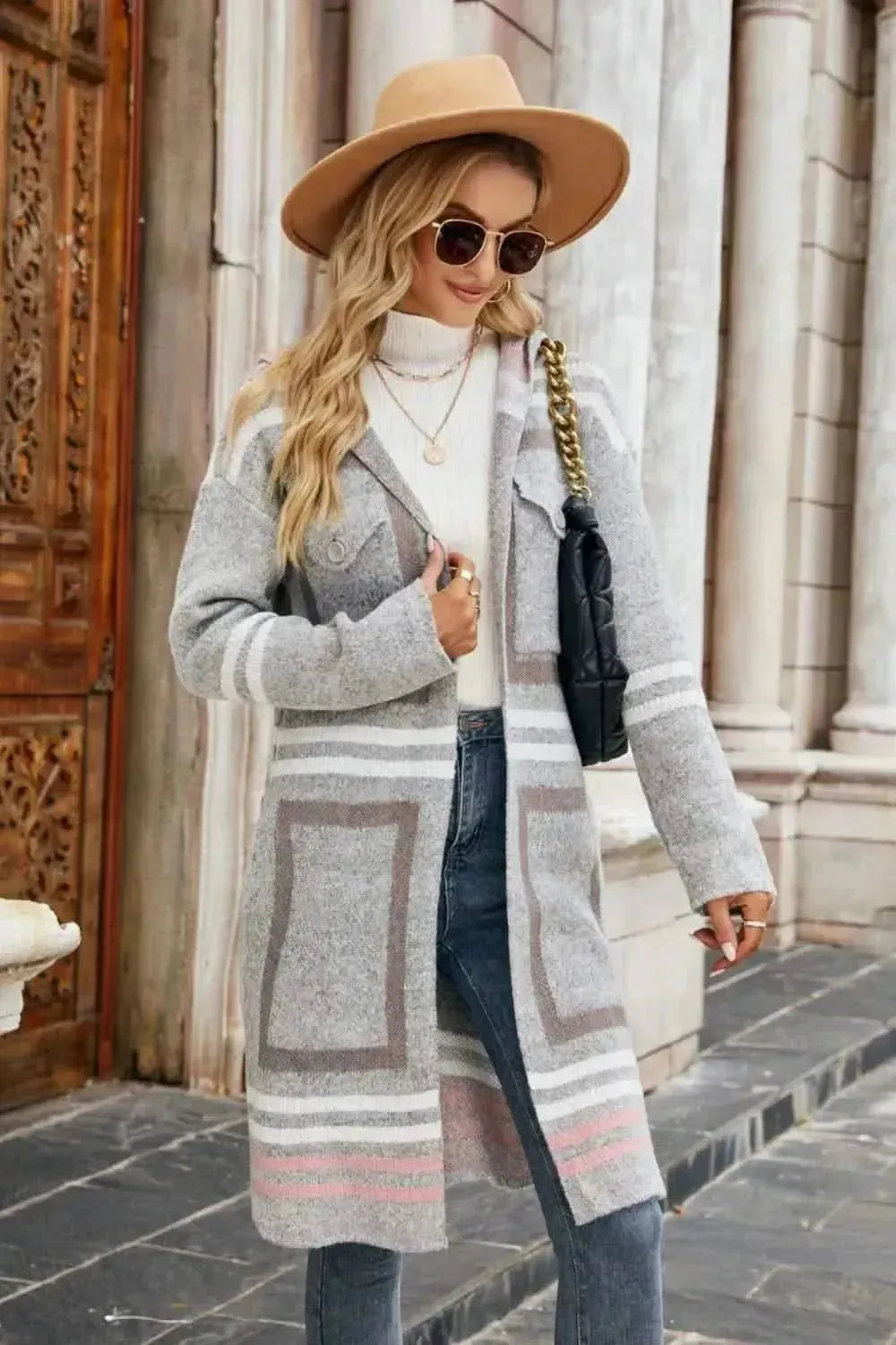 Printed Open Front Hooded Longline Cardigan - Bad Moms Club