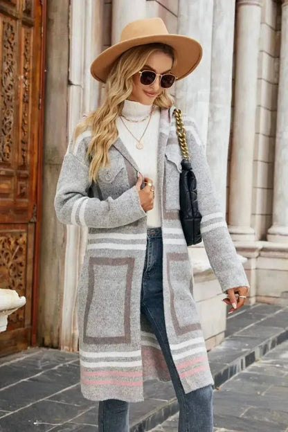 Printed Open Front Hooded Longline Cardigan - Bad Moms Club