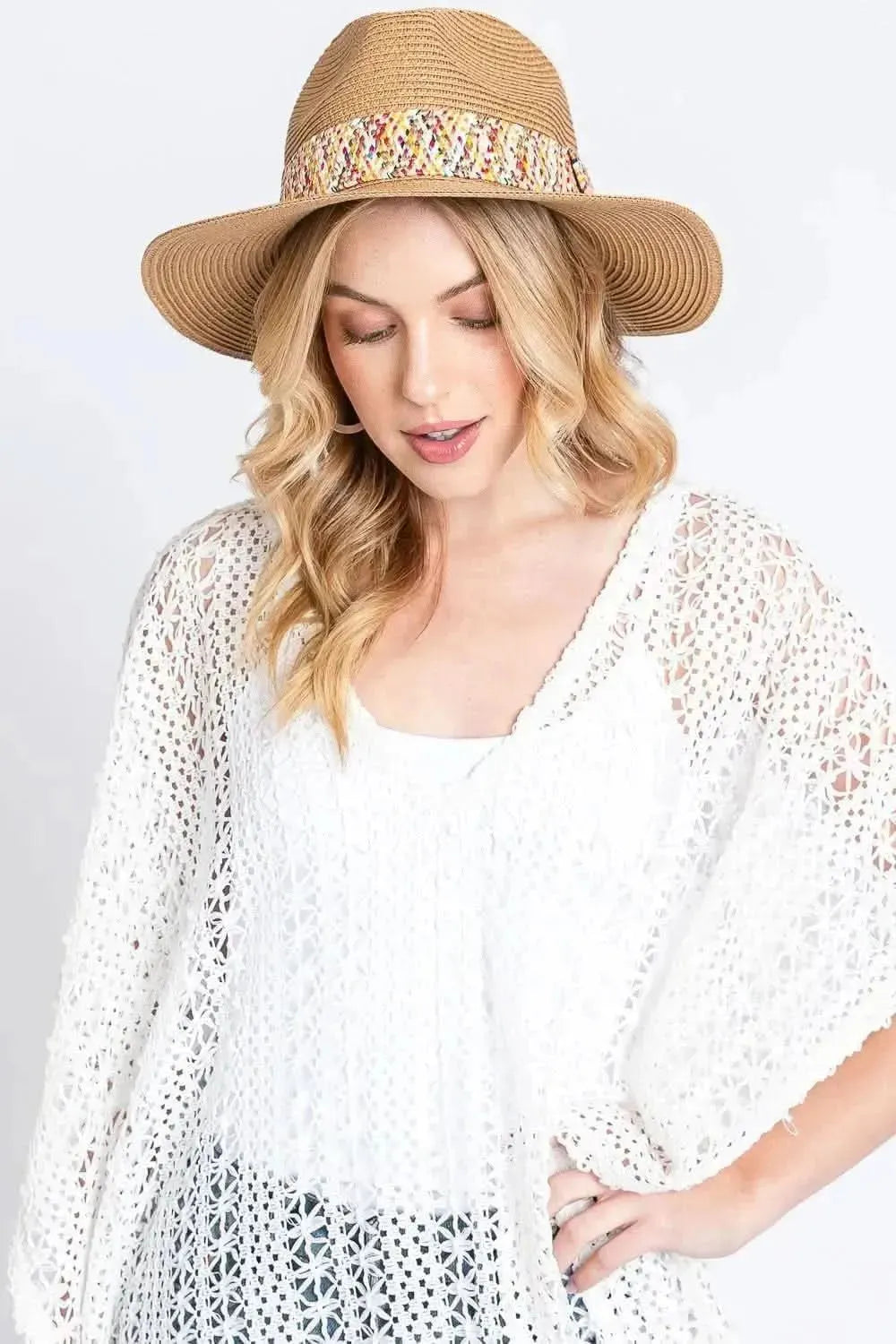 Fame Contrast Detail Wide Brim Straw Hat - Bad Moms Club