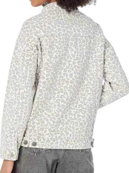 Leopard Button Up Long Sleeve Denim Jacket - Bad Moms Club