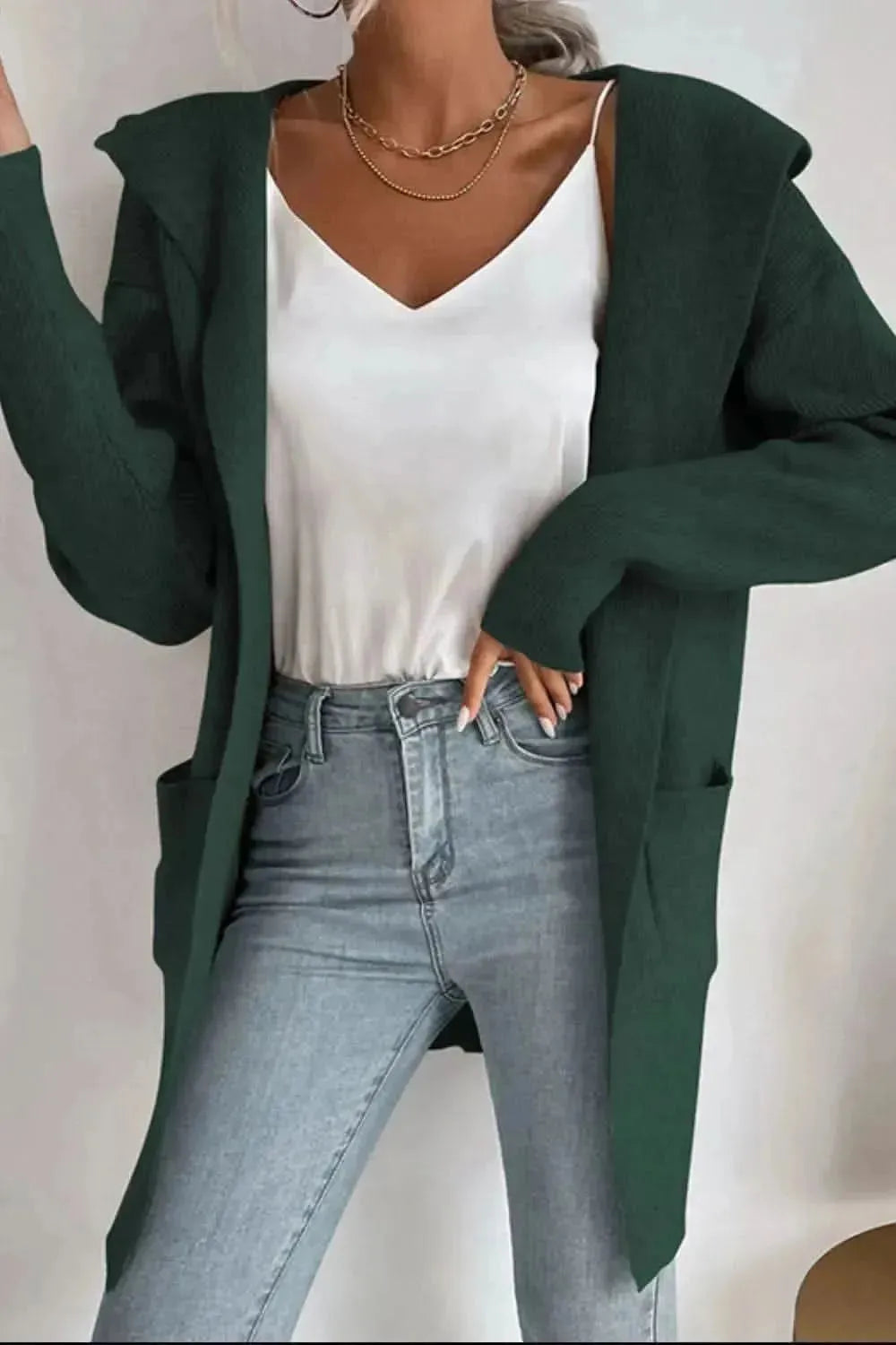 Ribbed Open Front Hooded Cardigan with Pockets - Bad Moms Club