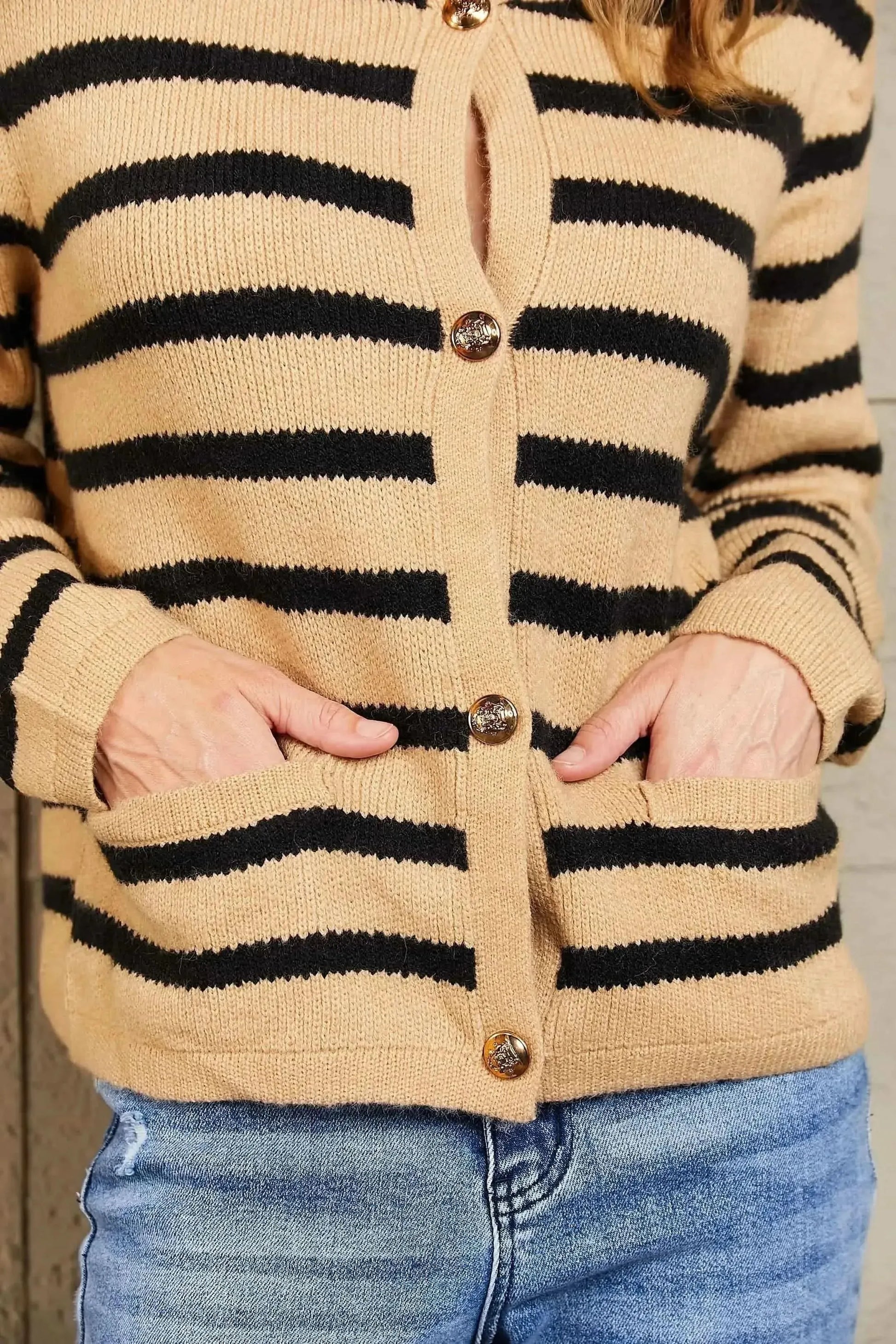 Woven Right Striped Button Front Cardigan - Bad Moms Club