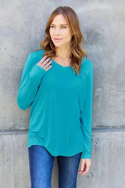 Basic Bae Full Size V-Neck Long Sleeve Top - Bad Moms Club