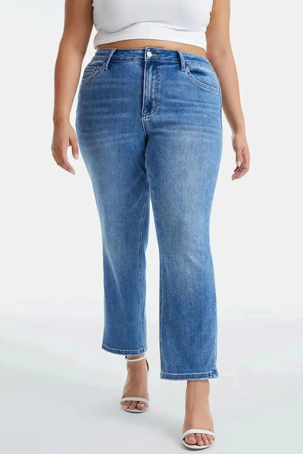 BAYEAS Full Size High Waist Raw Hem Straight Jeans - Bad Moms Club