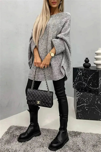 Round Neck Batwing Sleeve Sweater - Bad Moms Club