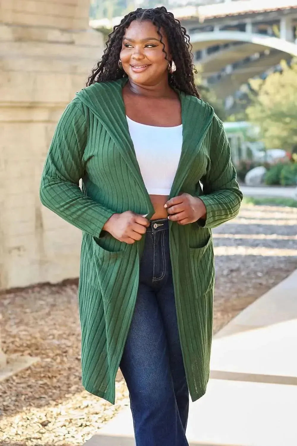 Basic Bae Full Size Hooded Sweater Cardigan - Bad Moms Club