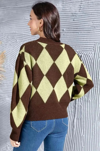 Geometric Button Up Dropped Shoulder Cardigan - Bad Moms Club