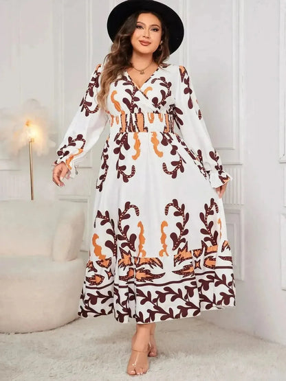 Honey Plus Size Printed Surplice Flounce Sleeve Dress - Bad Moms Club