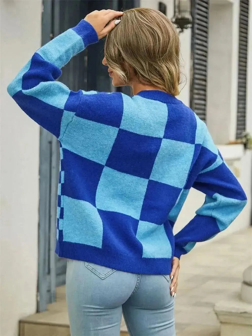 Plaid V-Neck Dropped Shoulder Cardigan - Bad Moms Club