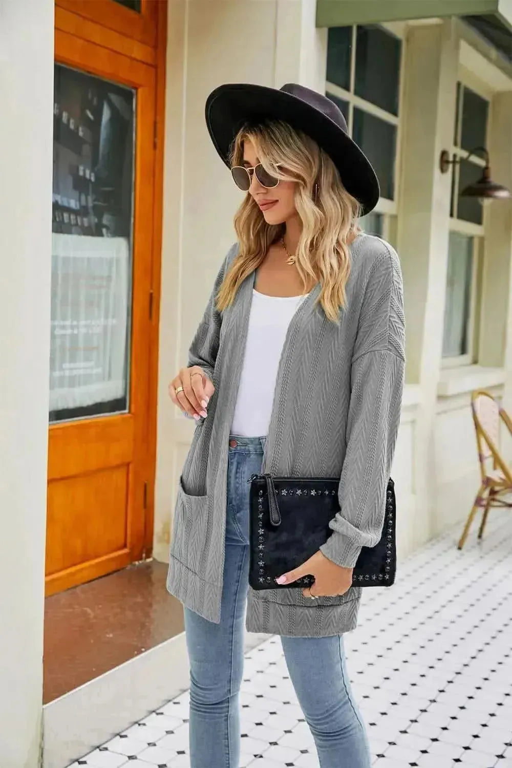 Long Sleeve Pocketed Cardigan - Bad Moms Club