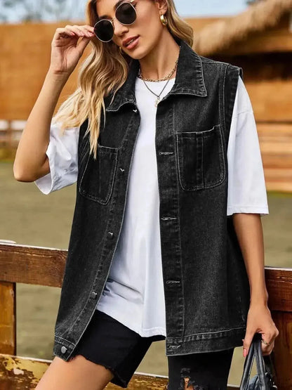 Button Down Denim Vest - Bad Moms Club