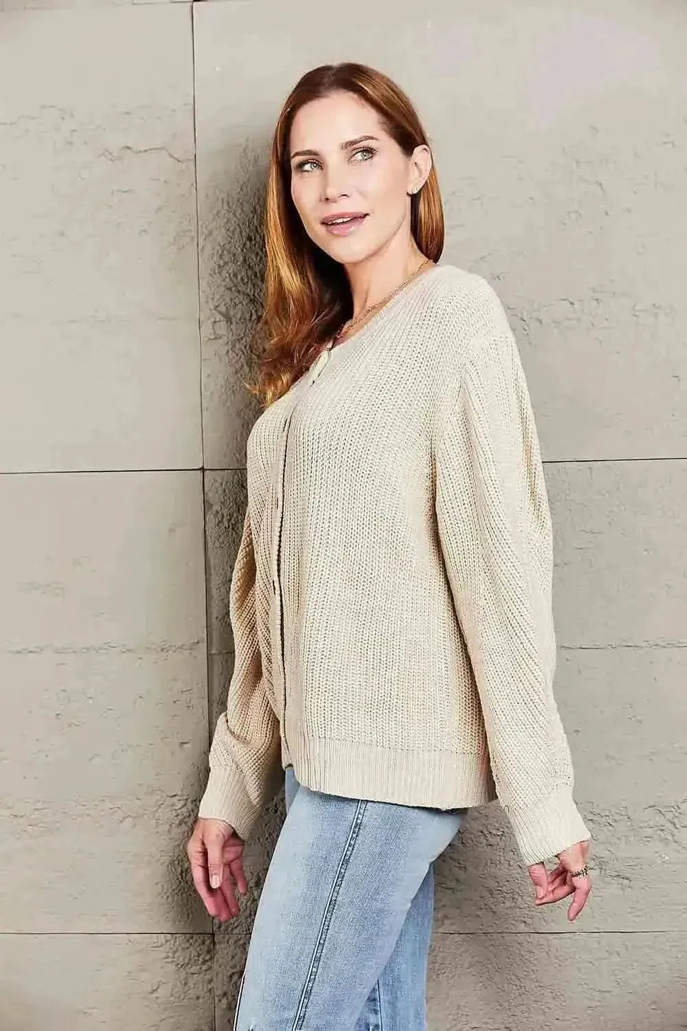 Button Down Rib-Knit Reversible Cardigan - Bad Moms Club