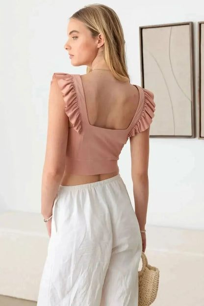 Le Lis Ruffled Cap Sleeve Square Neck Crop Top - Bad Moms Club