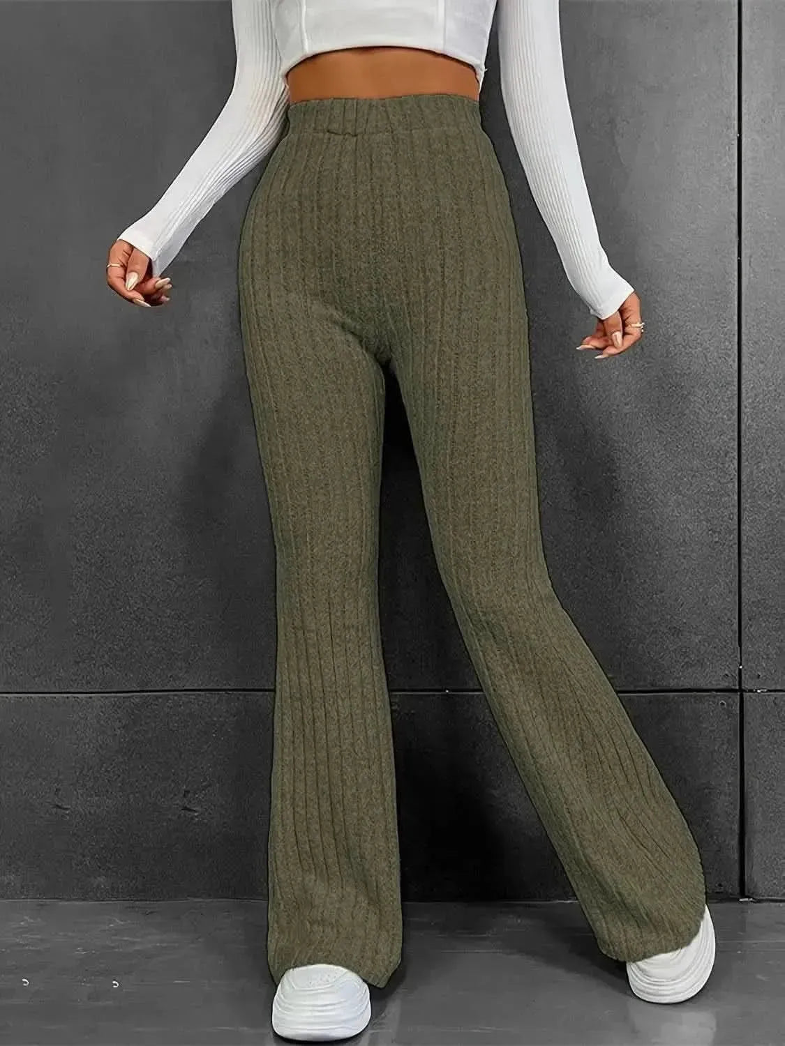 Ribbed High Waist Bootcut Pants - Bad Moms Club