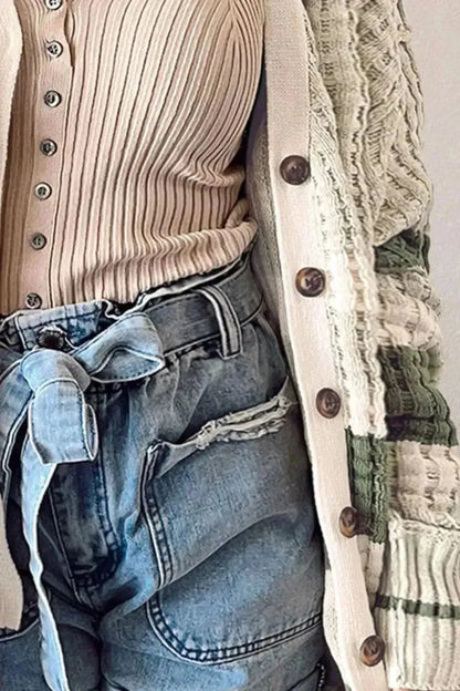 Plus Size Striped Button Up Dropped Shoulder Cardigan - Bad Moms Club