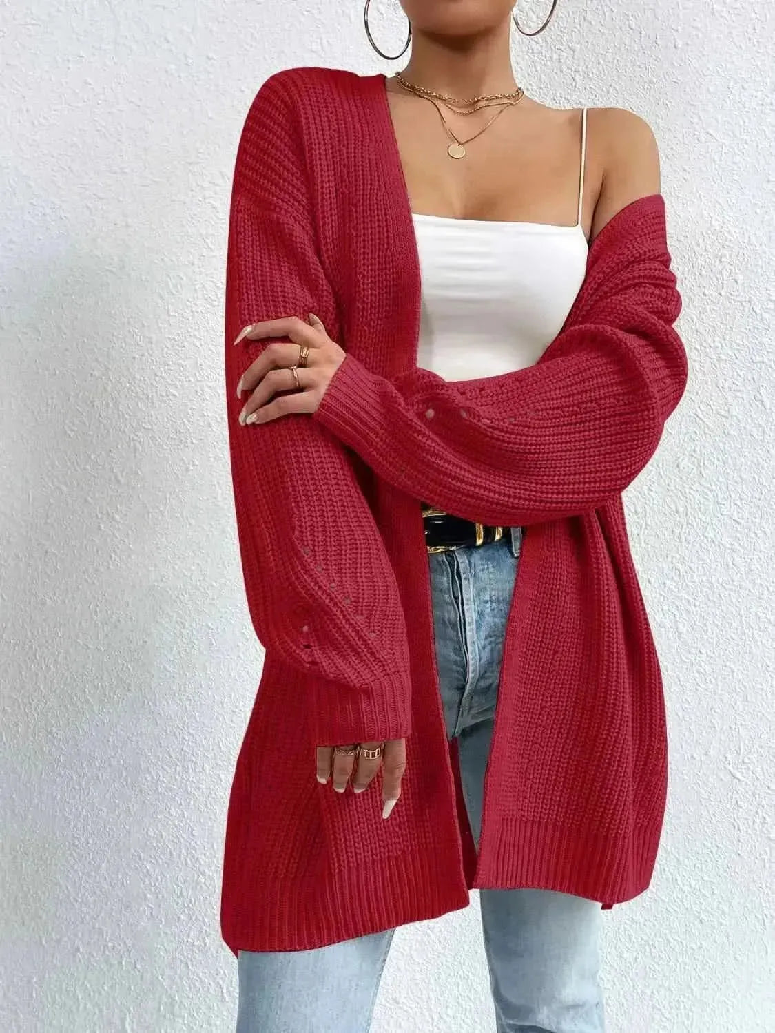 Open Front Dropped Shoulder Slit Cardigan - Bad Moms Club