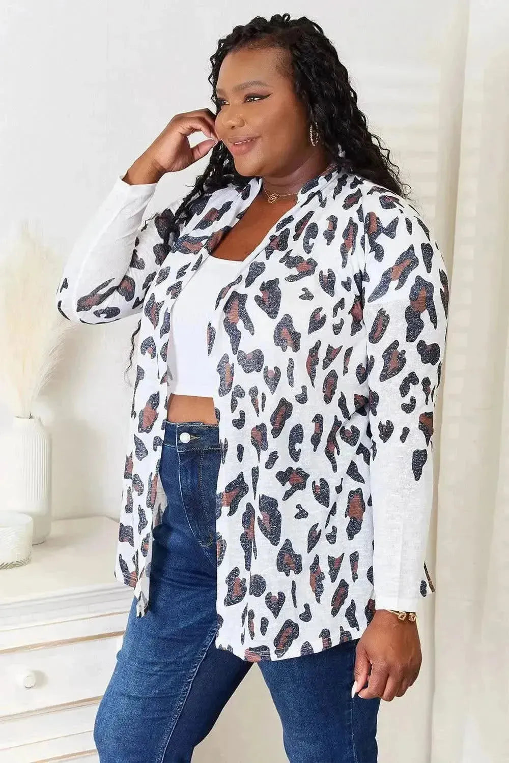Double Take Leopard Long Sleeve Cardigan - Bad Moms Club