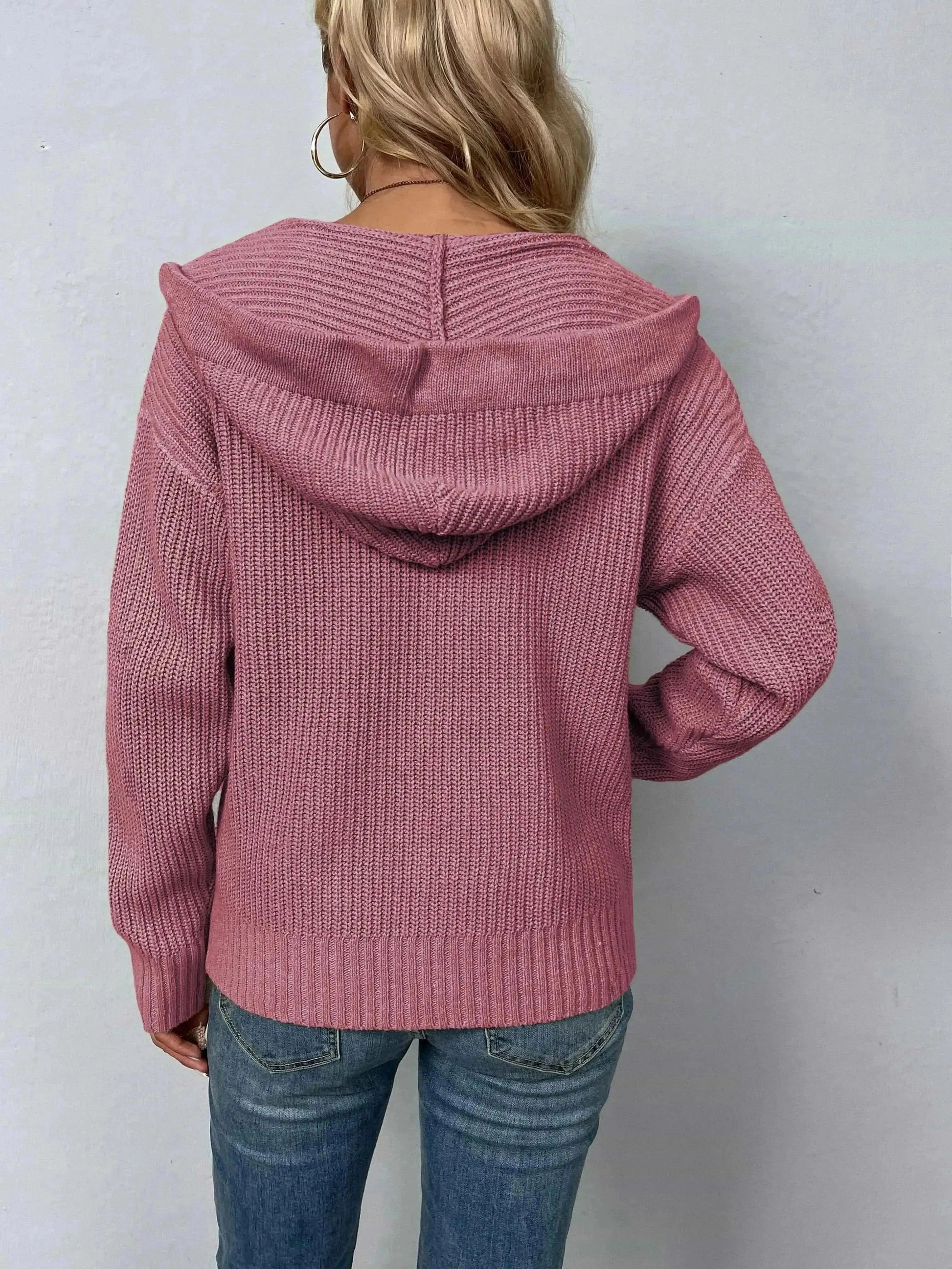 Zip-Up Drawstring Detail Hooded Cardigan - Bad Moms Club