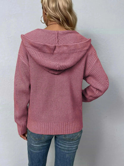 Zip-Up Drawstring Detail Hooded Cardigan - Bad Moms Club