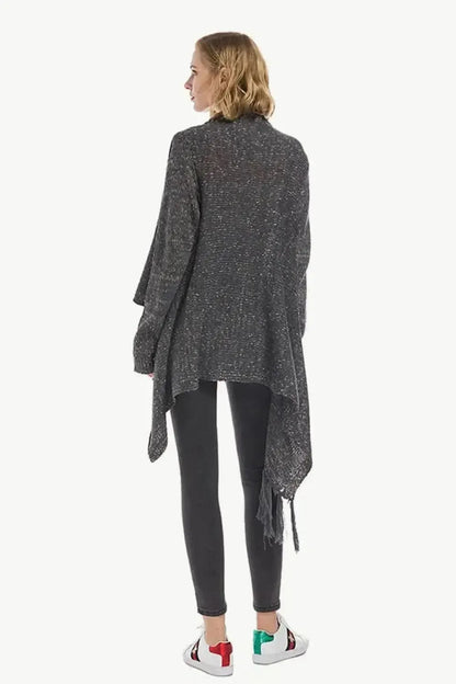 One-Button Tassel Tie Asymmetrical Hem Cardigan - Bad Moms Club