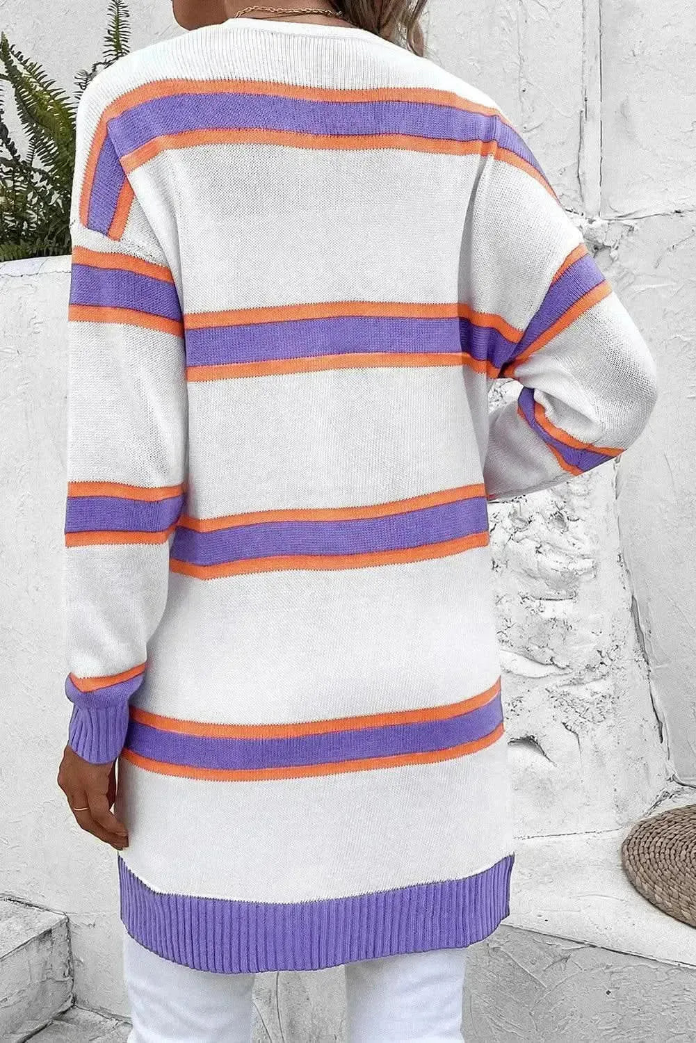 Striped Dropped Shoulder Cardigan - Bad Moms Club