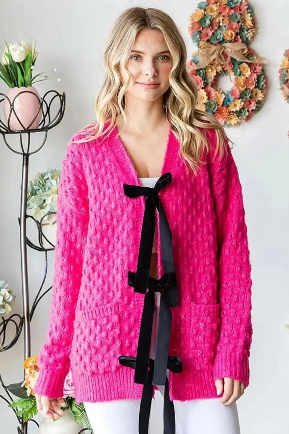 First Love Tie Closure Open Knit Cardigan - Bad Moms Club