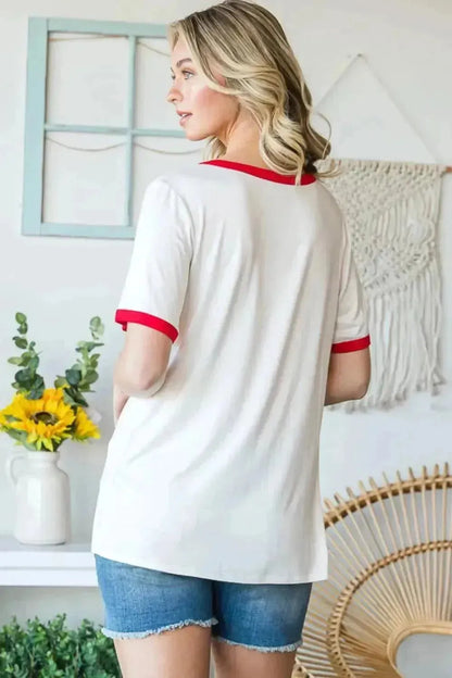 Heimish Full Size USA Contrast Trim Short Sleeve T-Shirt - Bad Moms Club