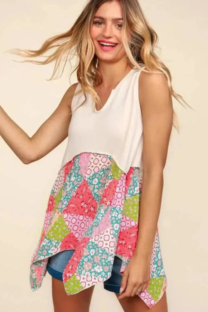 Haptics Full Size Patchwork Shark Bite Color Block Tank - Bad Moms Club