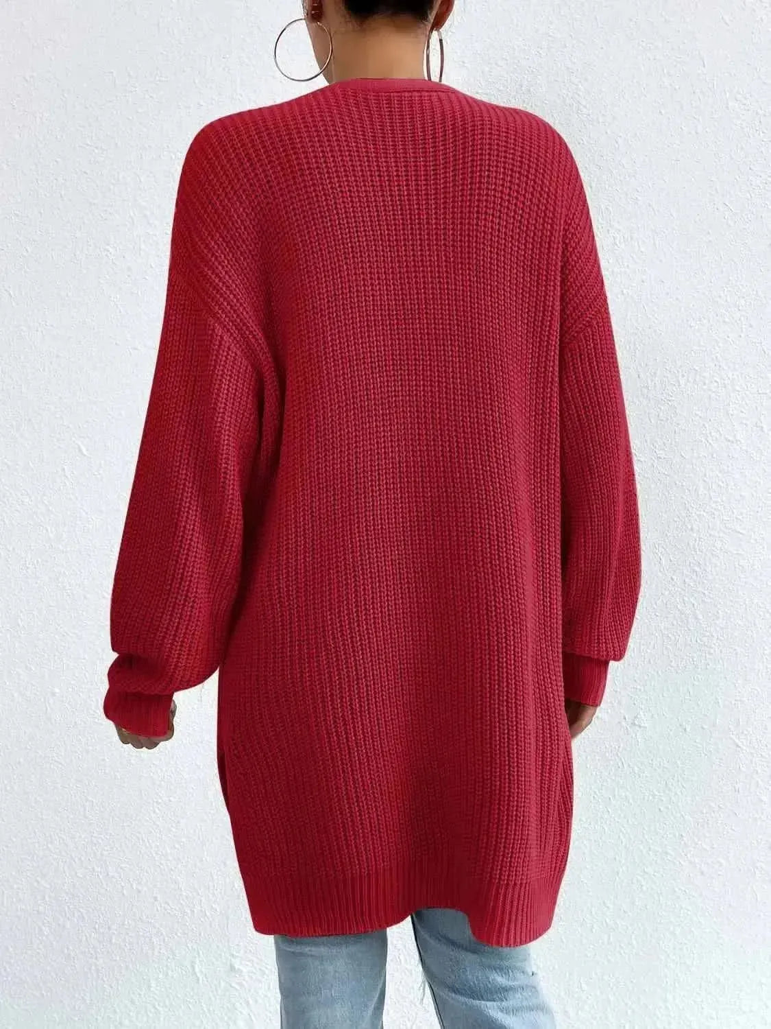 Open Front Dropped Shoulder Slit Cardigan - Bad Moms Club