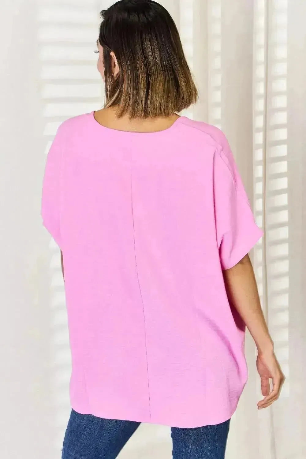 Zenana Texture Short Sleeve Blouse - Bad Moms Club