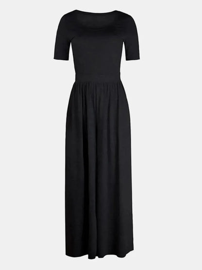 Scoop Neck Short Sleeve Jumpsuit - Bad Moms Club