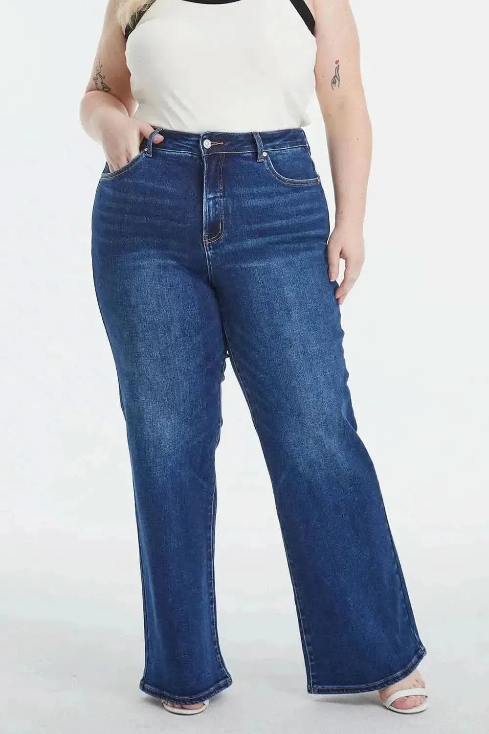 BAYEAS Full Size High Waist Cat's Whisker Wide Leg Jeans - Bad Moms Club